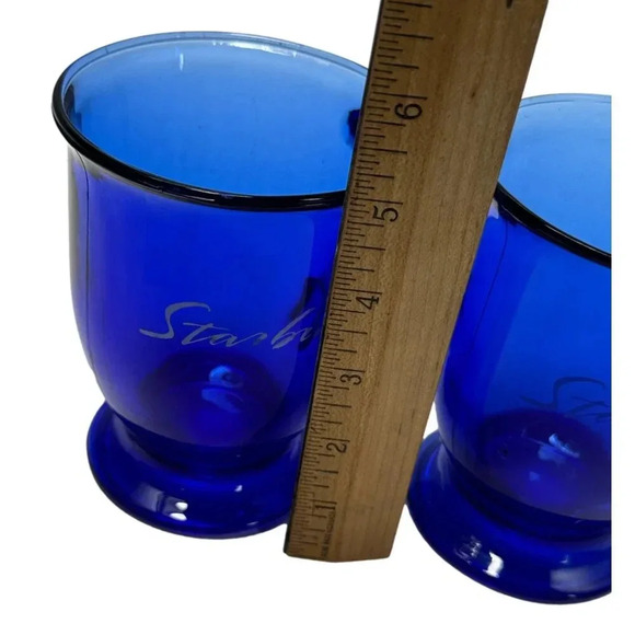 STARBUCKS Anchor Hocking  Cobalt Blue Mug Glass Pedestal Footed Coffee EARLY - Picture 9 of 10
